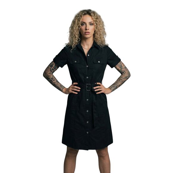 NWOT APT.9 women's black button down Belted pocketed dress Rockabilly size 18 - Picture 3 of 5